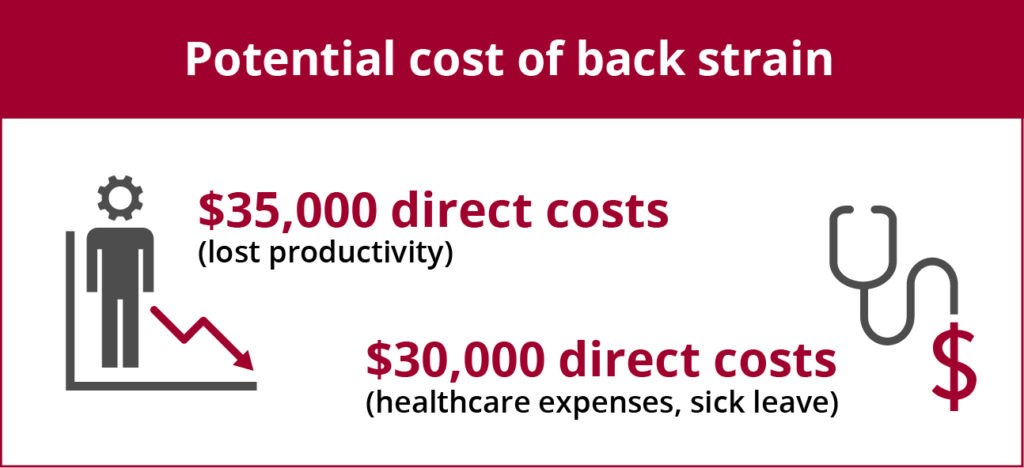 potential cost of back sprain in lost productivity, healthcare expenses, and sick leave