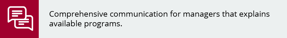 Comprehensive communication for managers that explains available programs.