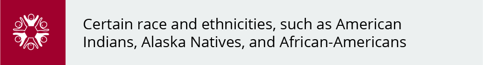 Certain race and ethnicities, such as American Indians, Alaska Natives, and African-Americans have higher tobacco use rates