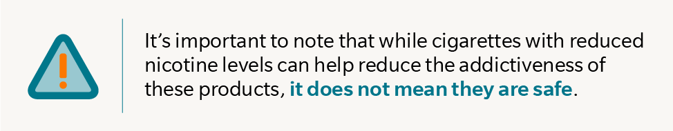 It’s important to note that while cigarettes with reduced nicotine levels can help reduce the addictiveness of these products, it does not mean they are safe.