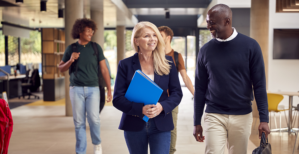 Diverse group of university professors and students enjoying a smoke free campus