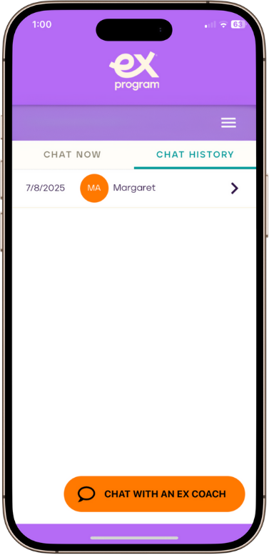 quit tobacco app chat history